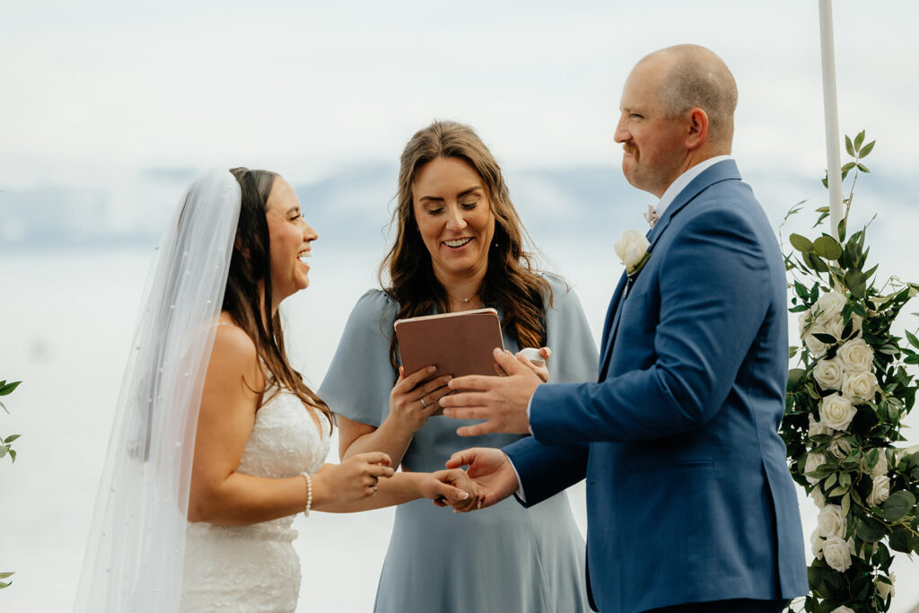 Outdoor Lake Tahoe wedding ceremony. Captured by Lake Tahoe wedding photographer - Rachel C. Photography
