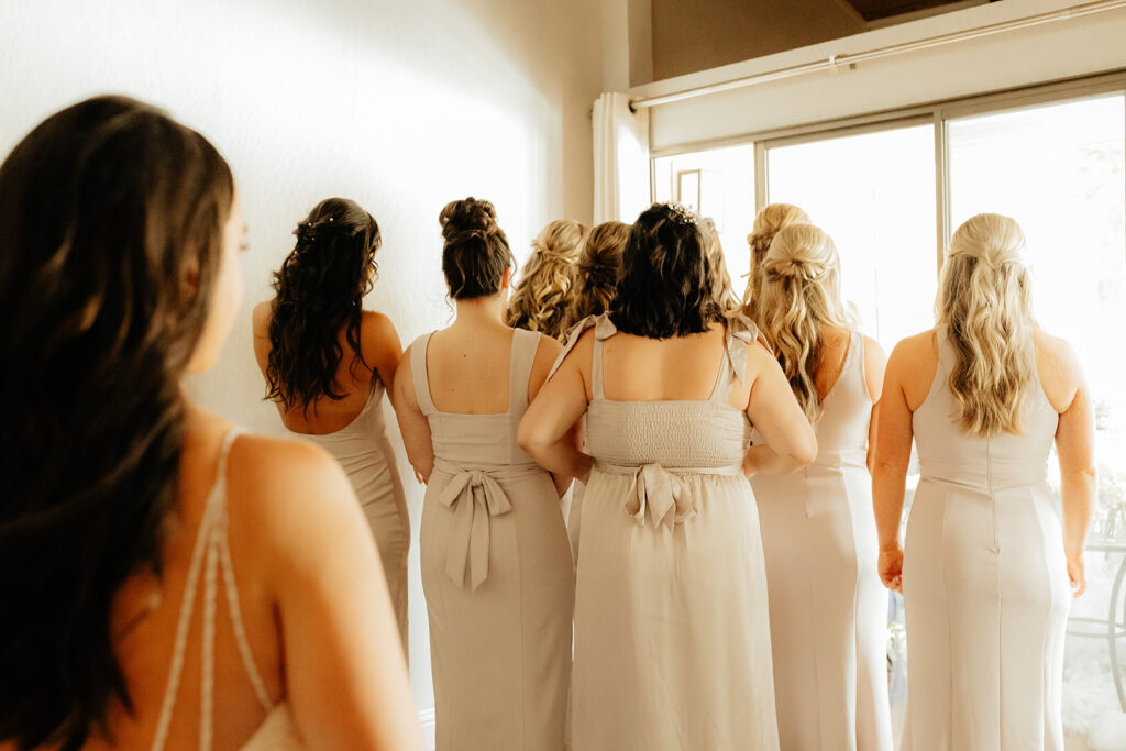 Brides first looks with bridesmaids