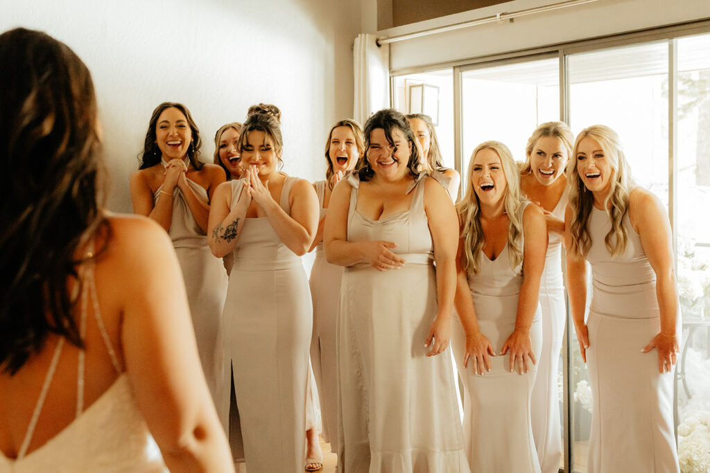 Brides first looks with bridesmaids