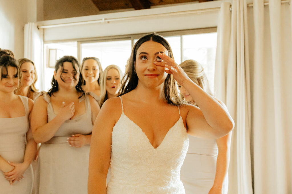 Brides first looks with bridesmaids