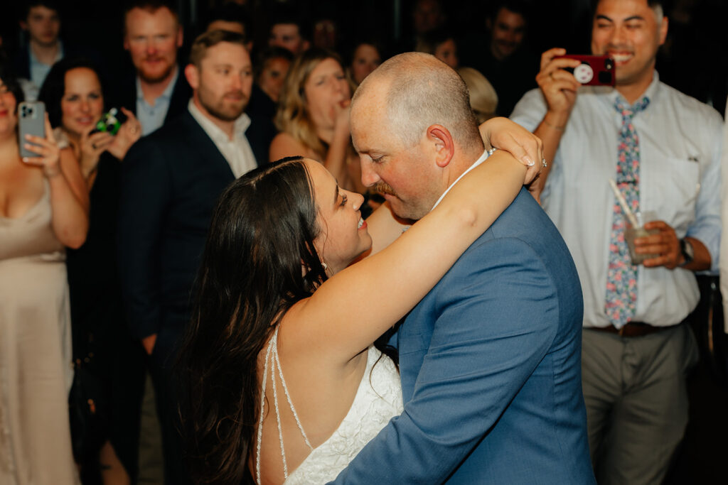 Bride and groom dancing