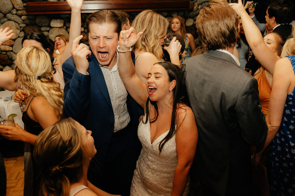 Bride and groom dancing during reception