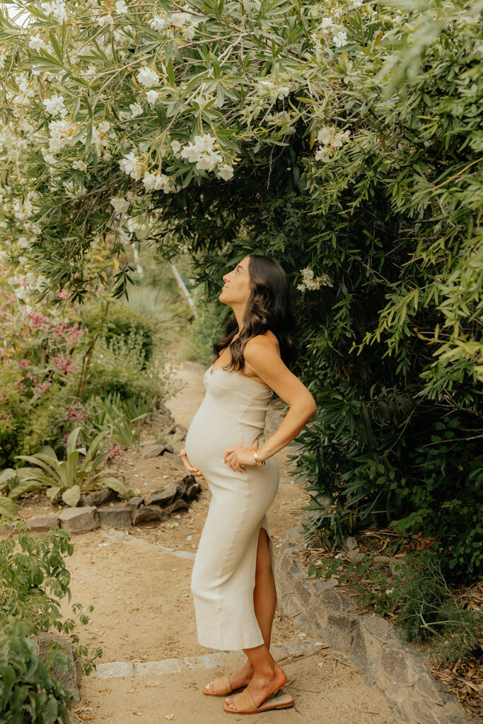 Pregnant mother holding her belly for photoshoot