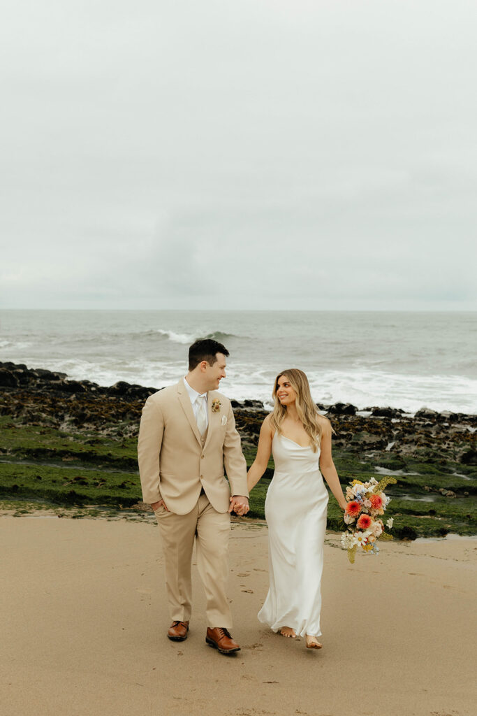 Bride and groom portraits from California elopement on Davenport Beach - Santa Cruz Elopement