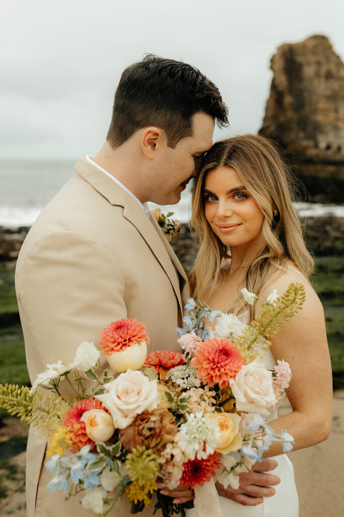 Bride and groom portraits from California elopement on Davenport Beach - Santa Cruz Elopement