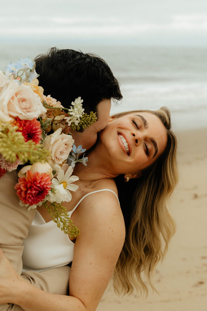 Bride and groom portraits from California elopement on Davenport Beach - Santa Cruz Elopement
