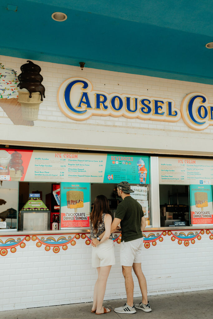 Couple getting ice cream on the Santa Cruz Beach Boardwalk