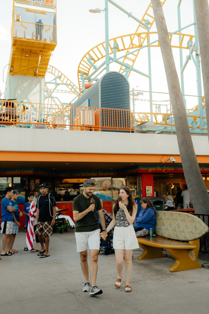 Couple getting ice cream on the Santa Cruz Beach Boardwalk