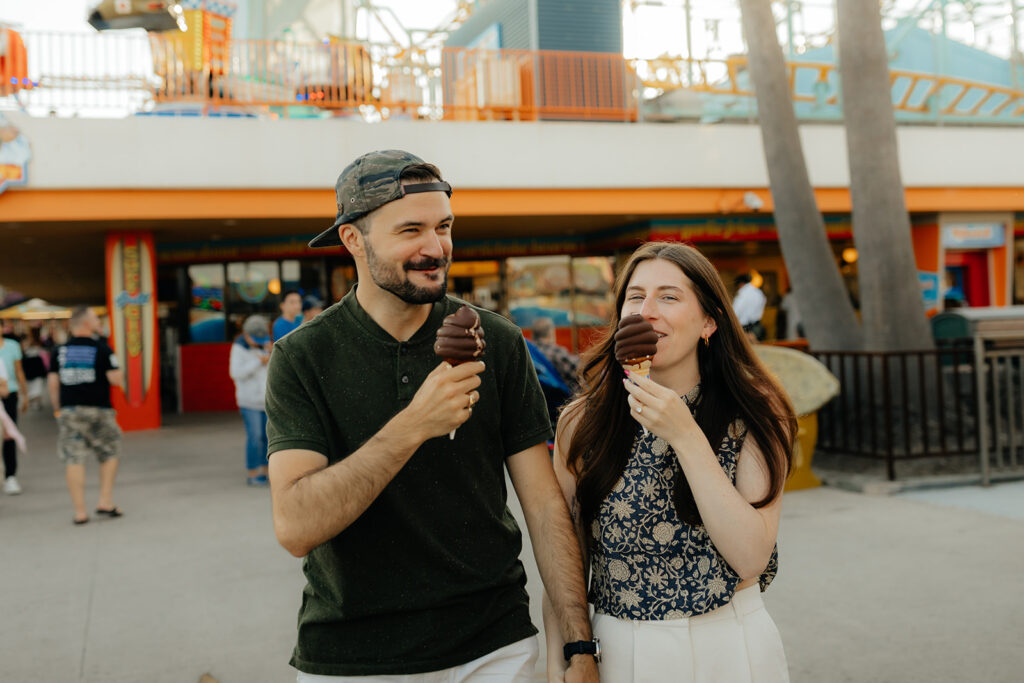 Couple getting ice cream on the Santa Cruz Beach Boardwalk