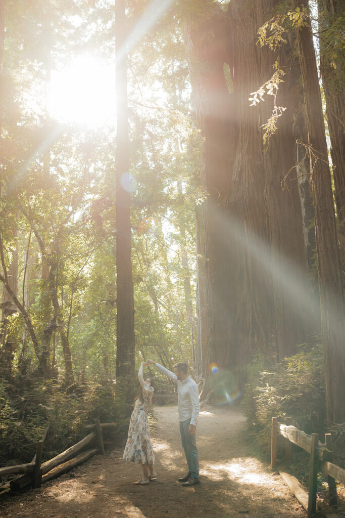 Couple posing during Santa Cruz Redwoods engagement session