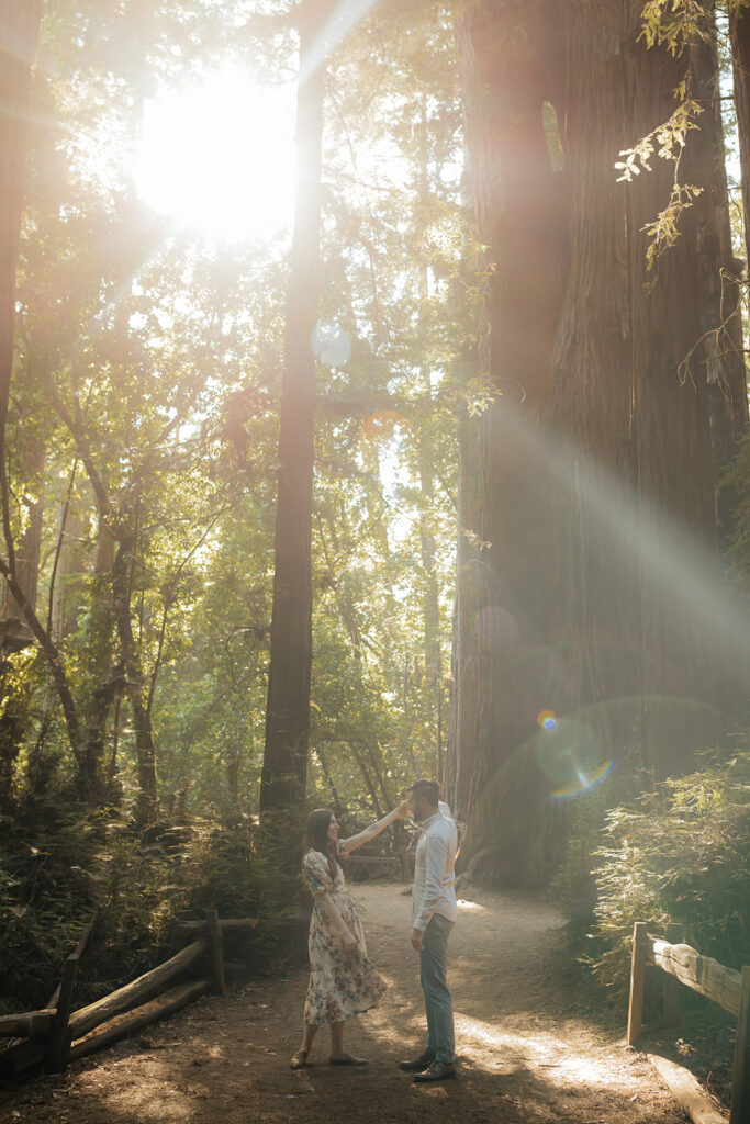 Couple posing during Santa Cruz Redwoods engagement session