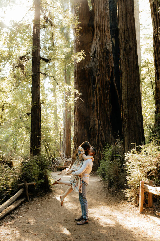 Couple posing during Santa Cruz Redwoods engagement session