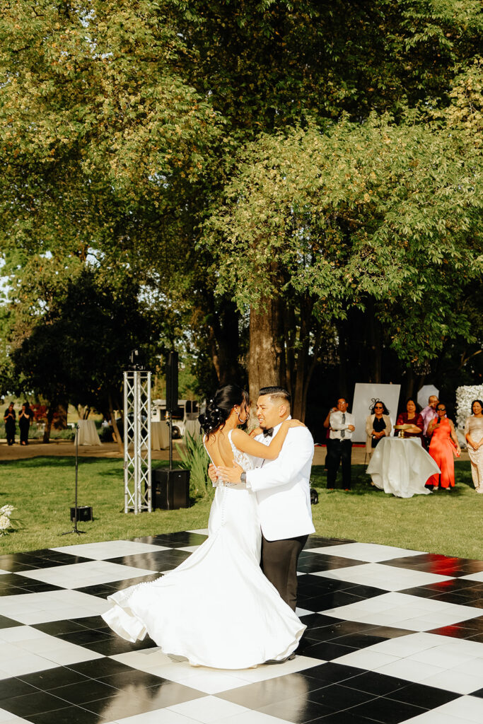 Bride and groom dancing