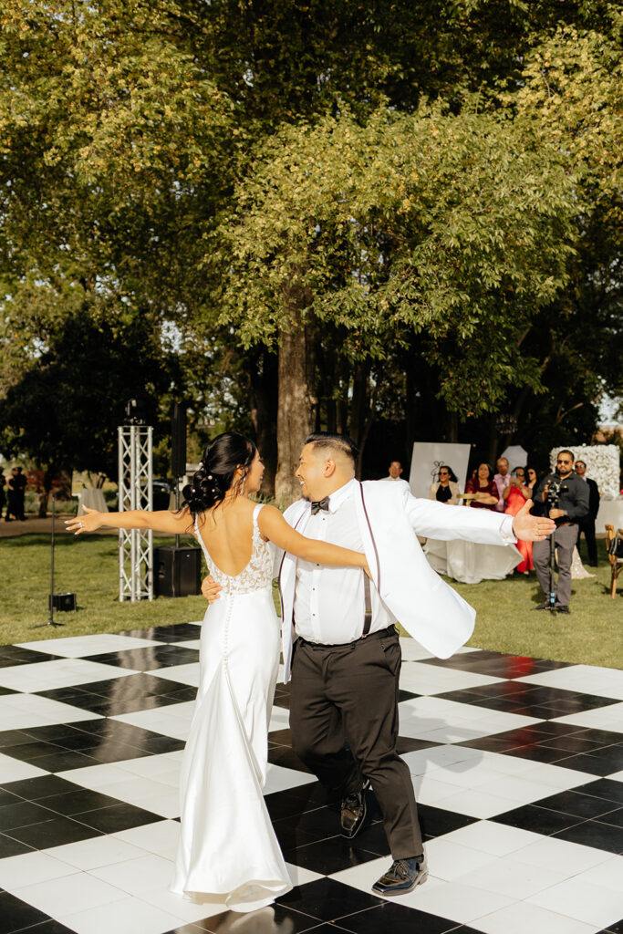 Bride and groom dancing