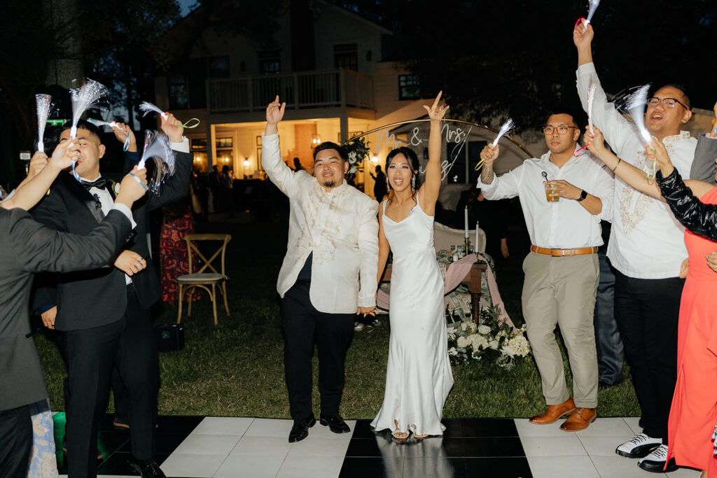 Bride and grooms wedding exit photos