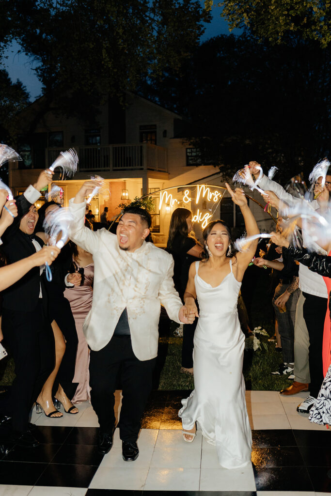 Bride and grooms wedding exit photos
