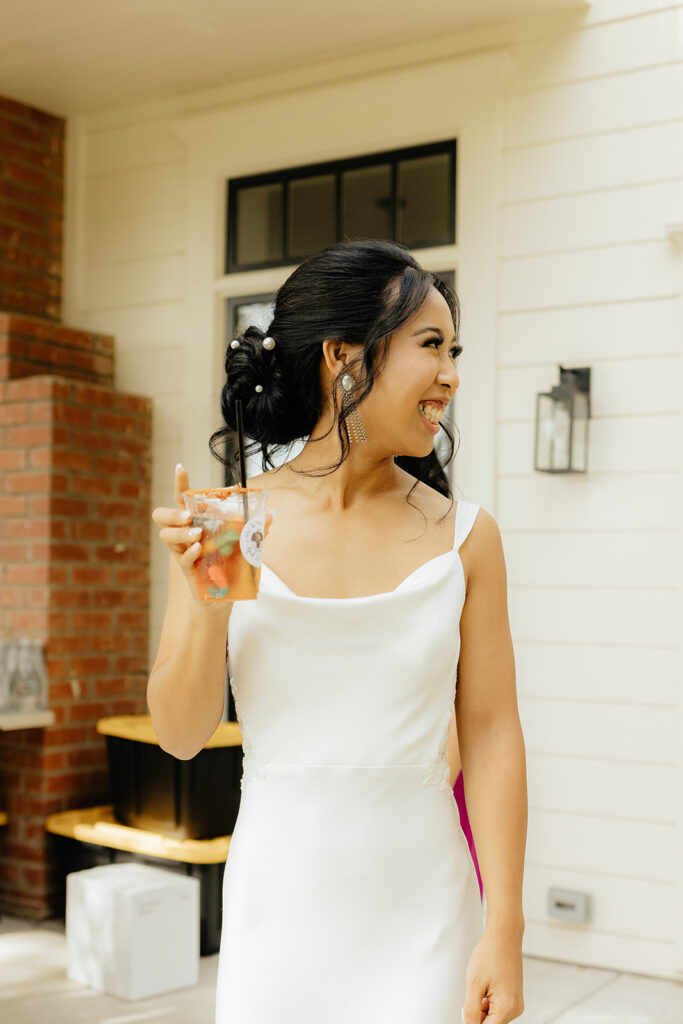 Brides wedding reception dress change