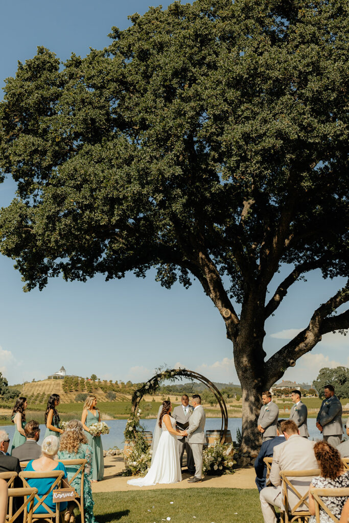 Outdoor wedding ceremony at Saureel Vineyards in Placerville, California