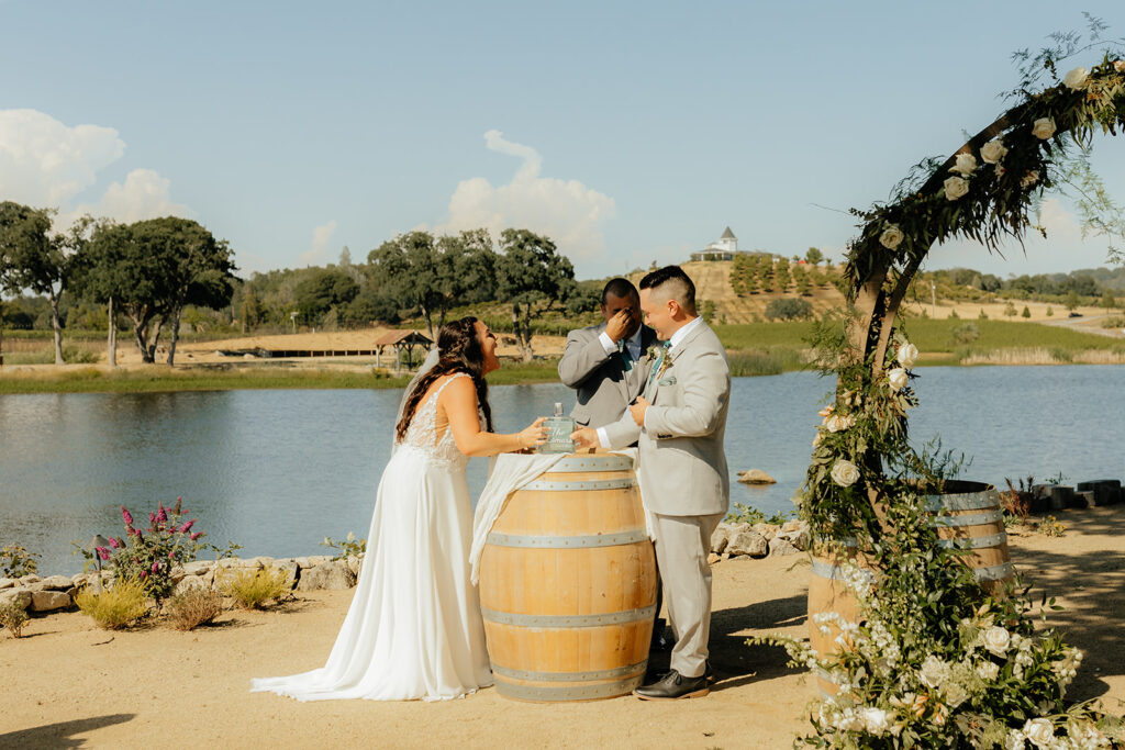Outdoor wedding ceremony at Saureel Vineyards in Placerville, California