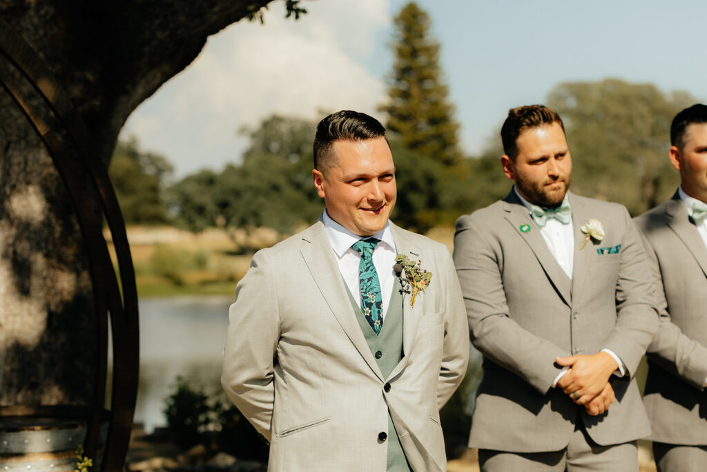 Outdoor wedding ceremony at Saureel Vineyards in Placerville, California