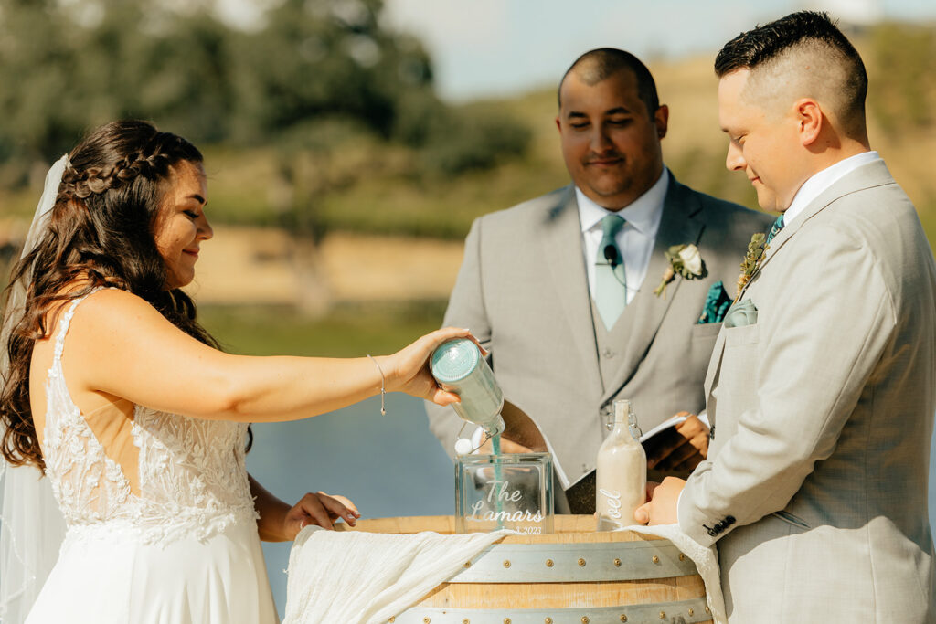 Outdoor wedding ceremony at Saureel Vineyards in Placerville, California