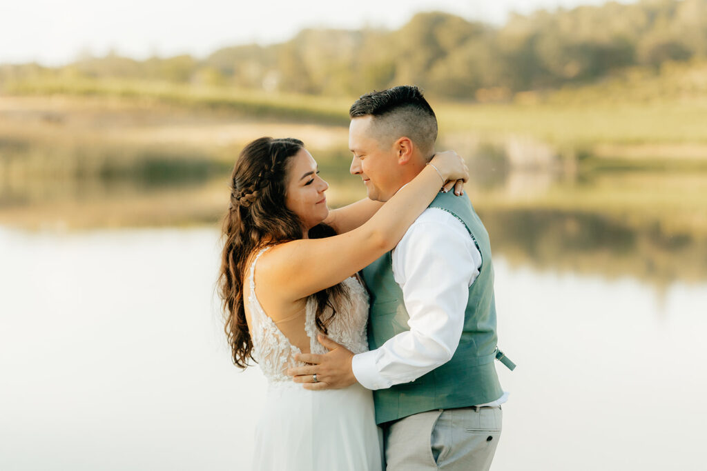 Bride and groom dancing