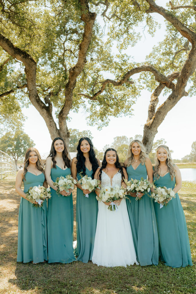 Bride and bridesmaids portraits during Saureel Vineyards wedding in Placerville, California