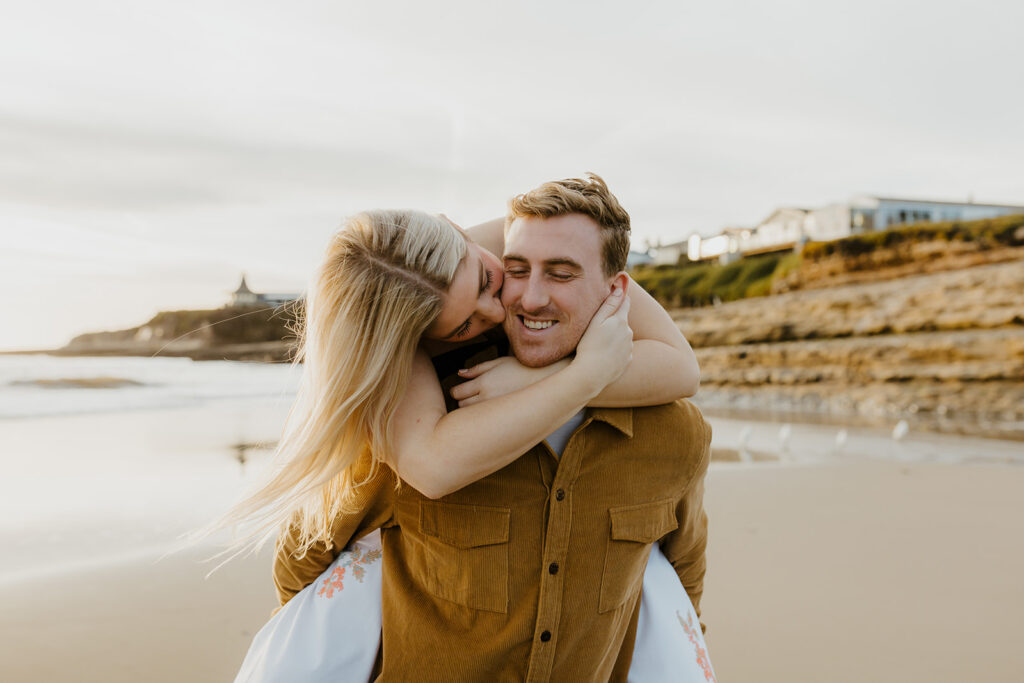 Casual sunset engagement photos at Natural Bridges State Beach in Santa Cruz, CA