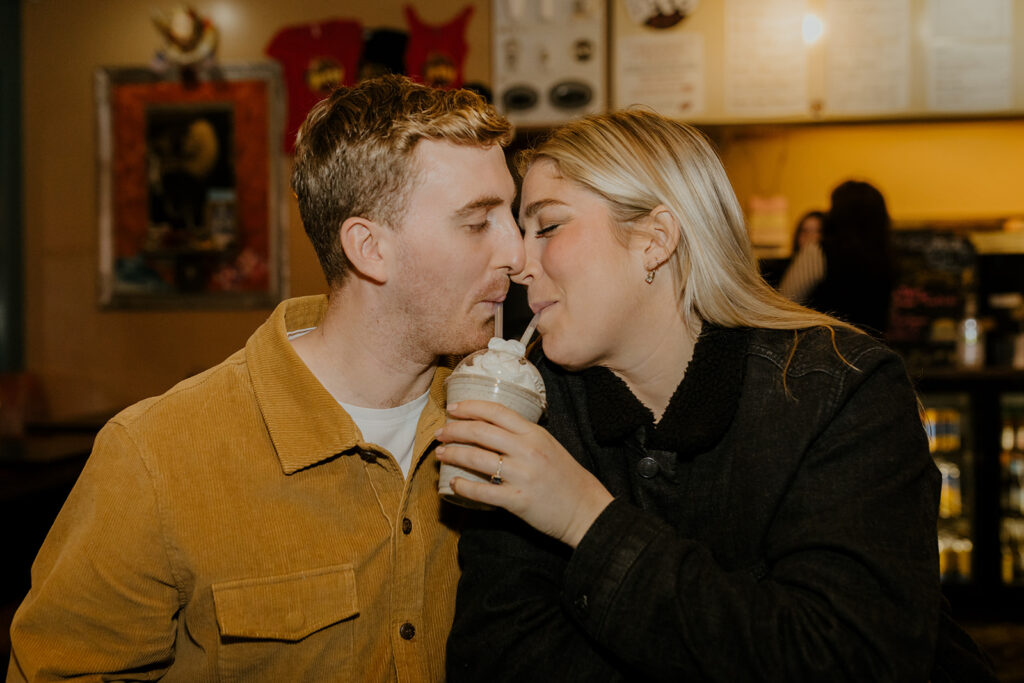 Playful couples photos at the original Betty's Burgers in Santa Cruz, CA