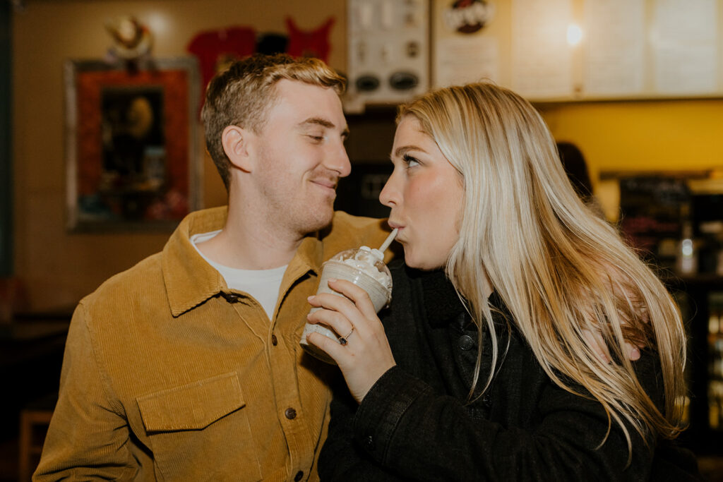 Playful couples photos at the original Betty's Burgers in Santa Cruz, CA