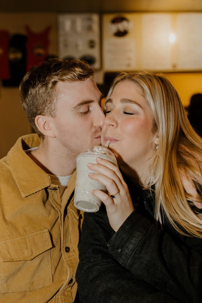 Playful couples photos at the original Betty's Burgers in Santa Cruz, CA