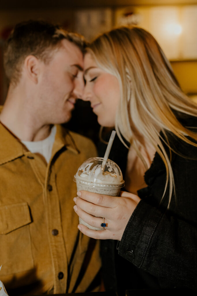 Playful couples photos at the original Betty's Burgers in Santa Cruz, CA