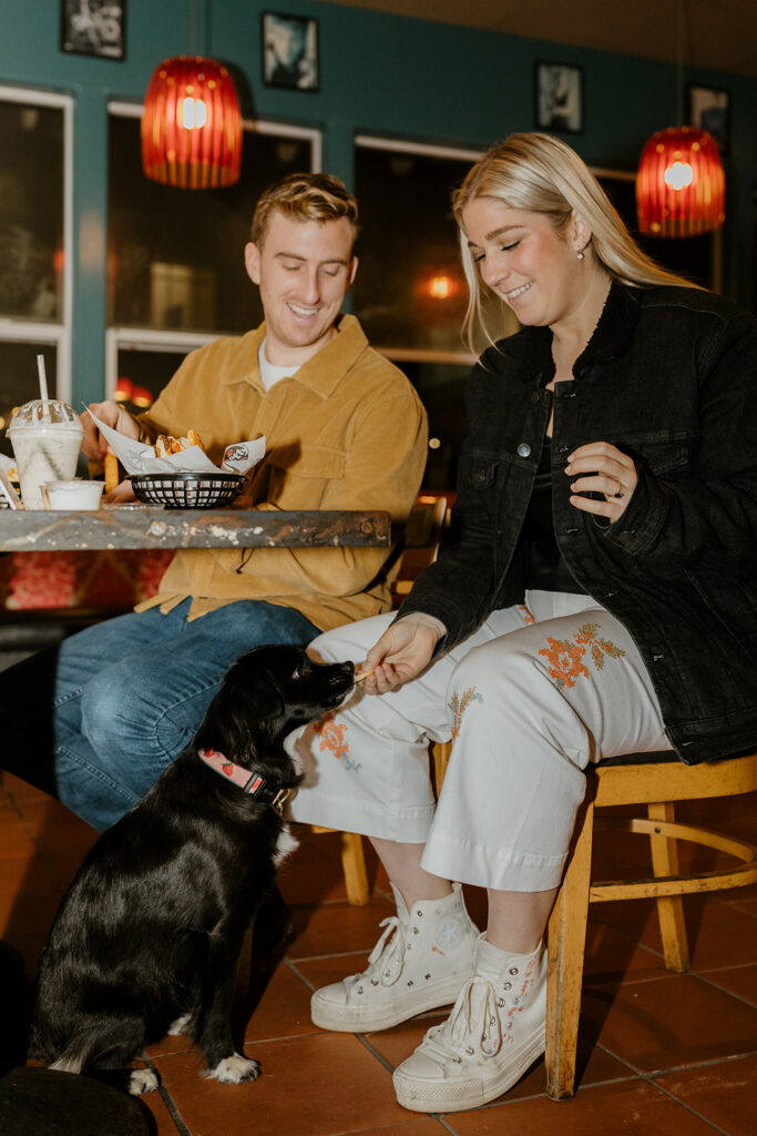 Playful couples photos at the original Betty's Burgers in Santa Cruz, CA