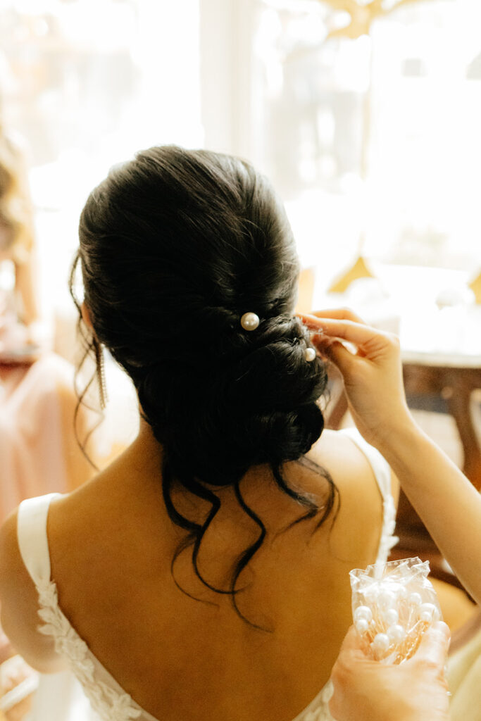 Brides wedding reception dress change