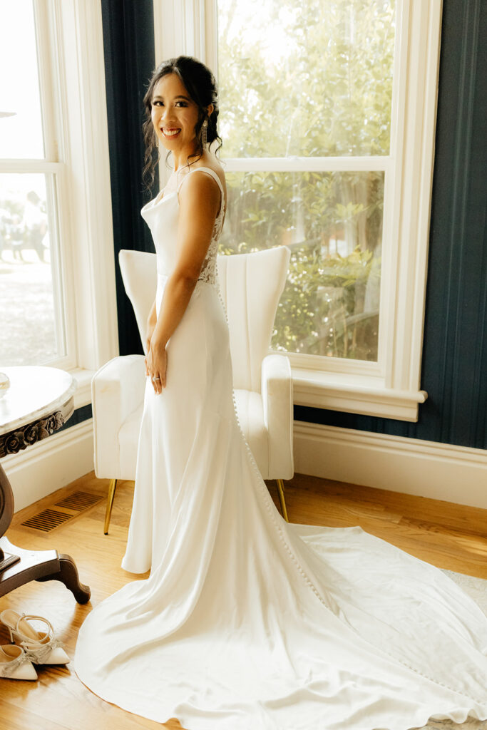 Brides wedding reception dress change