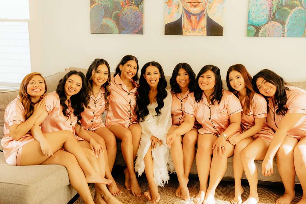 Bride and bridesmaids in pajamas