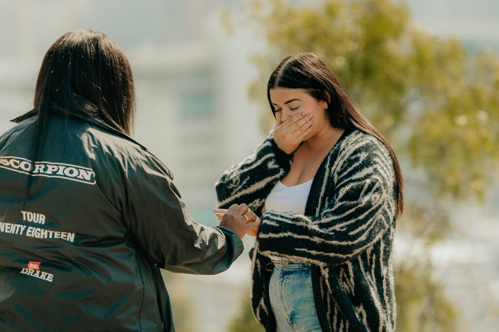 Couples surprise San Francisco proposal at Ina Coolbrith Park