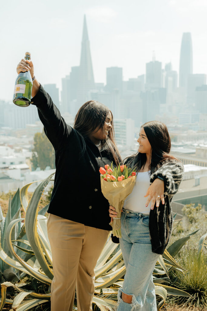 Couples surprise San Francisco proposal at Ina Coolbrith Park