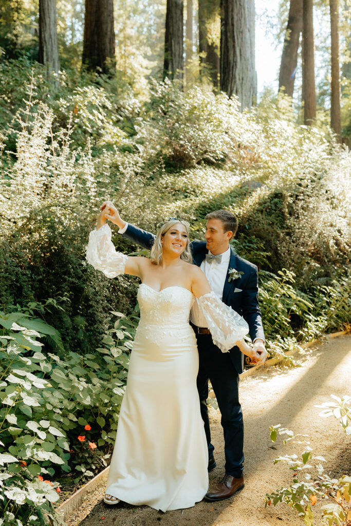 Bride and groom portraits from a redwood wedding at Nestldown wedding venue