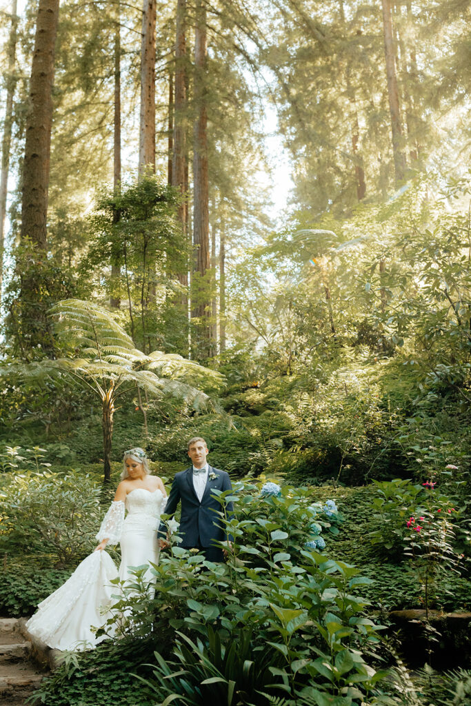 Bride and groom portraits from a redwood wedding at Nestldown wedding venue