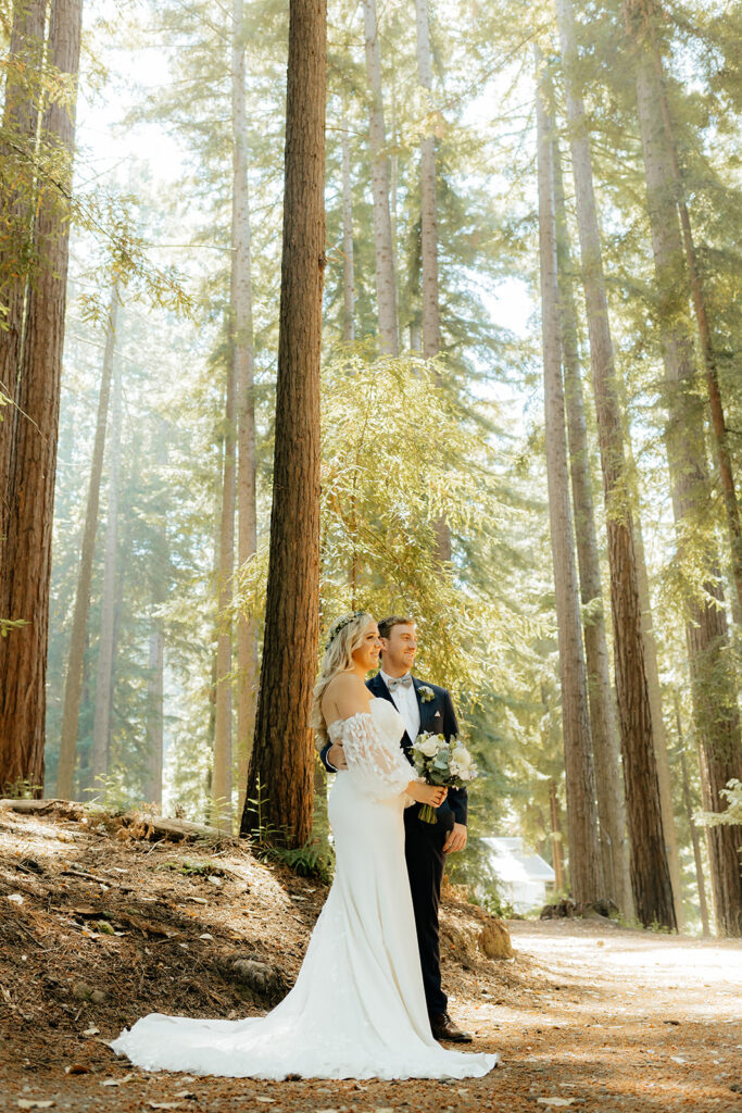 Bride and groom portraits from a redwood wedding at Nestldown wedding venue