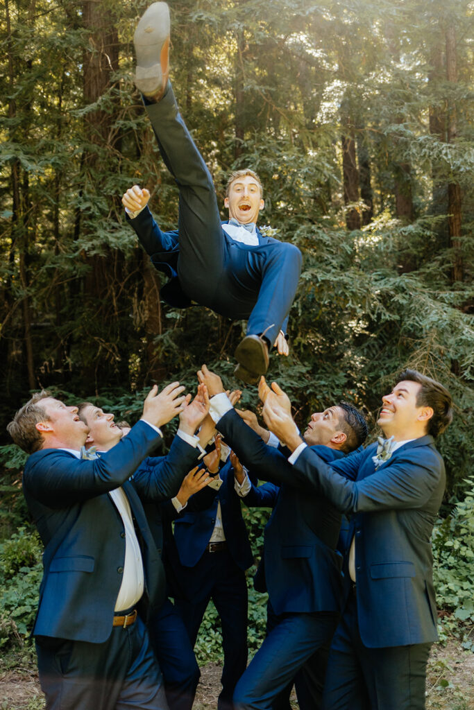 Groom and groomsmen photos from a redwood wedding at Nestldown wedding venue
