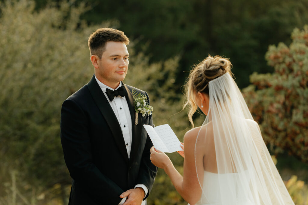 Bride and groom exchanging private vows