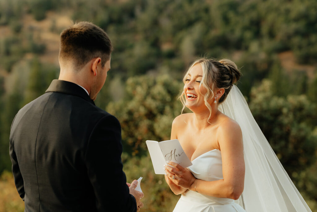 Bride and groom exchanging private vows