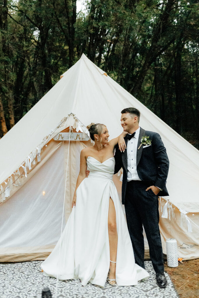 Bride and groom portraits from a glamping wedding weekend at The Ranch at Stoney Creek