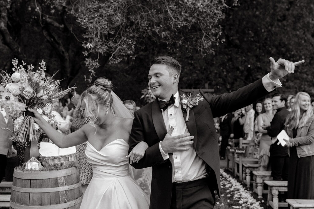 An outdoor ceremony from a glamping wedding weekend at The Ranch at Stoney Creek