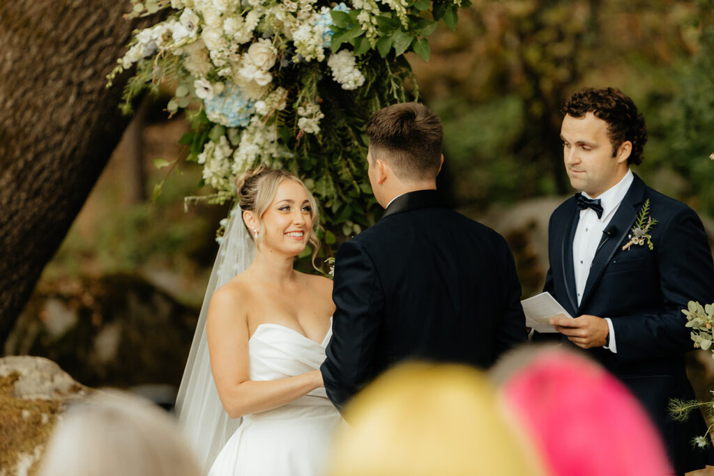 An outdoor ceremony from a glamping wedding weekend at The Ranch at Stoney Creek