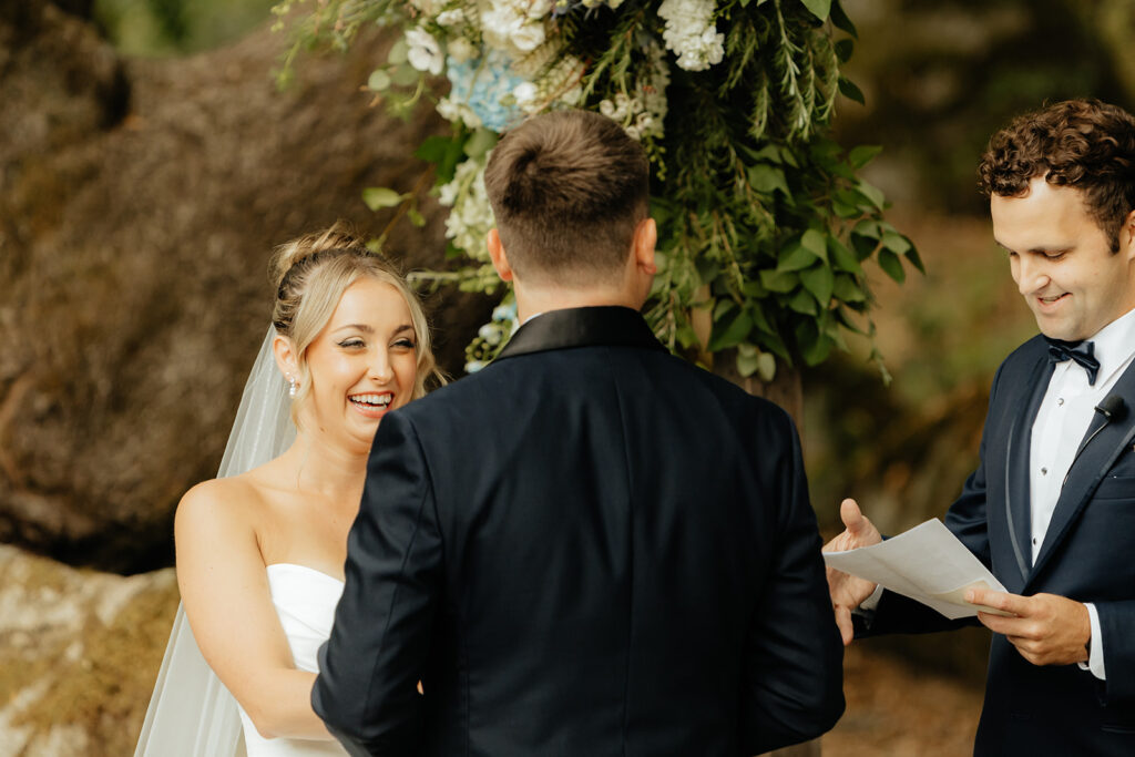 An outdoor ceremony from a glamping wedding weekend at The Ranch at Stoney Creek