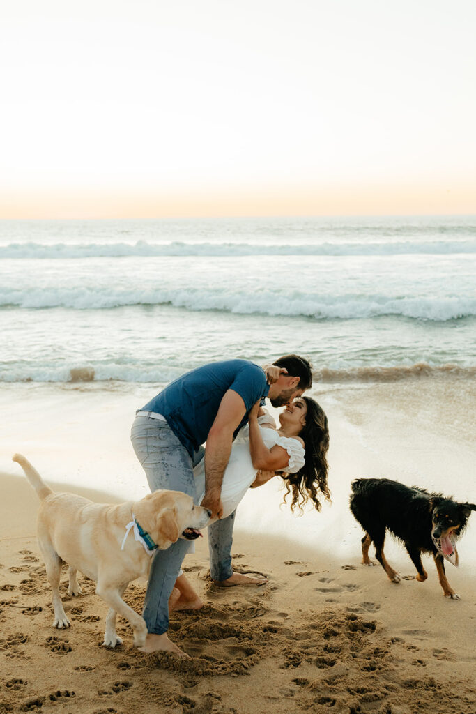 Couples Half Moon Bay engagement photos on the beach