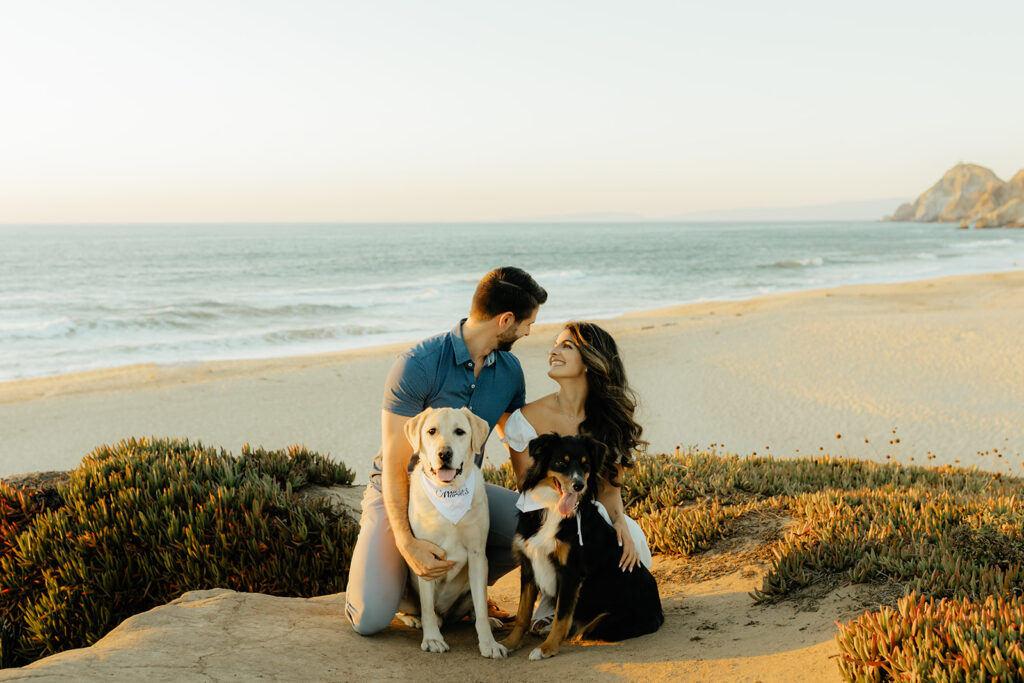 Couples Half Moon Bay engagement photos on the beach